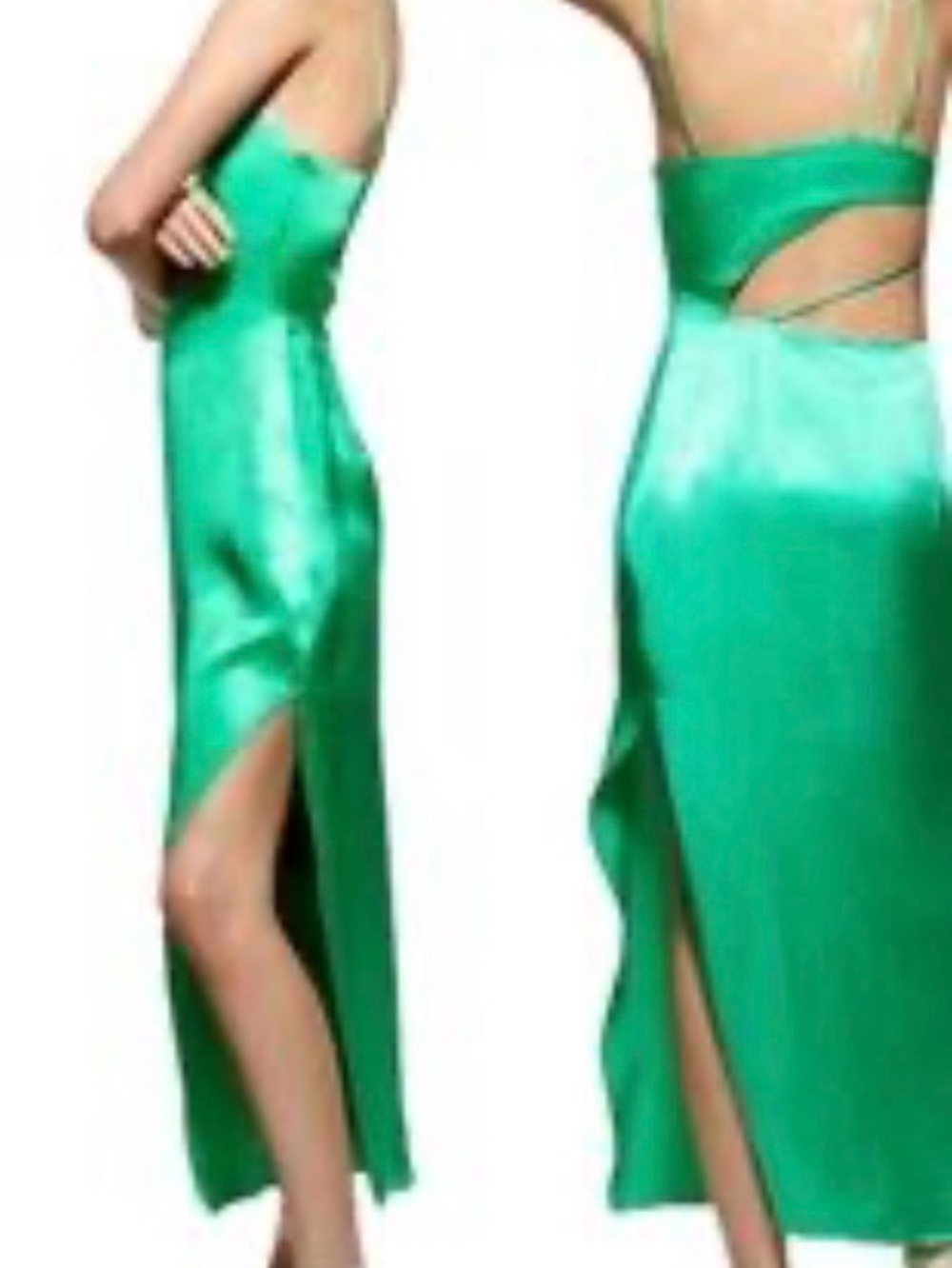 Zara Emerald Green Satin Backless Slip Dress with Side Slit